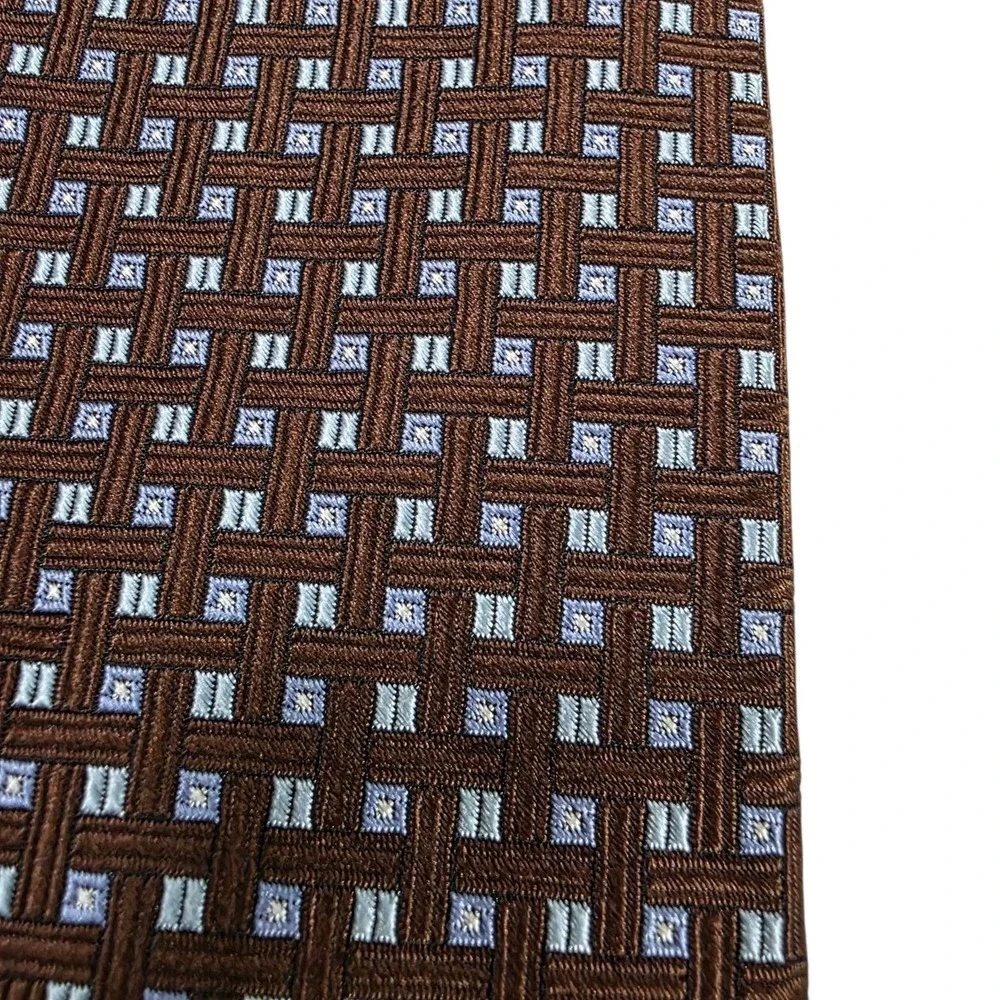 Brooks Brothers Silk Tie Geometric Pattern Brown Blue Mens Formal‎ Neckwear